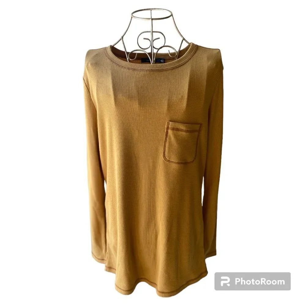 Doe & Rae Waffle Knit Back Zip Long Sleeve Top  Small
